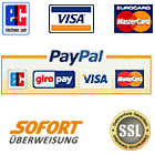 EC, VISA, MasterCard, PayPal, Sofortüberweisung